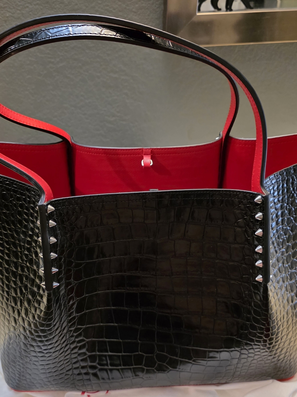 Christian Louboutin Black Croc-Embossed Tote with Red Trim - Picture 5 of 5